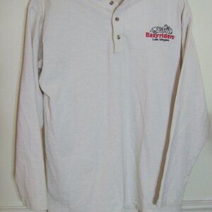 Vintage-EASYRIDER USA Mens Size M-Cream-Long Sleeve Pullover Shirt-1/4 Button Up